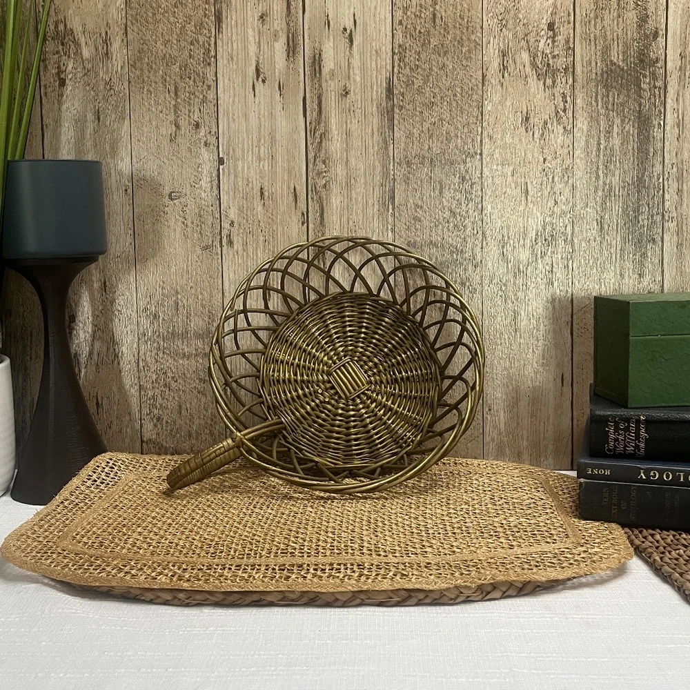 Vintage Gold Metal Wicker Basket Decorative Centerpiece Bowl